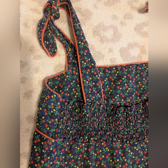 1970s A Line Cotton Floral Patterned Pockets Dress Tie Straps Small Fall Florals - Picture 4 of 9